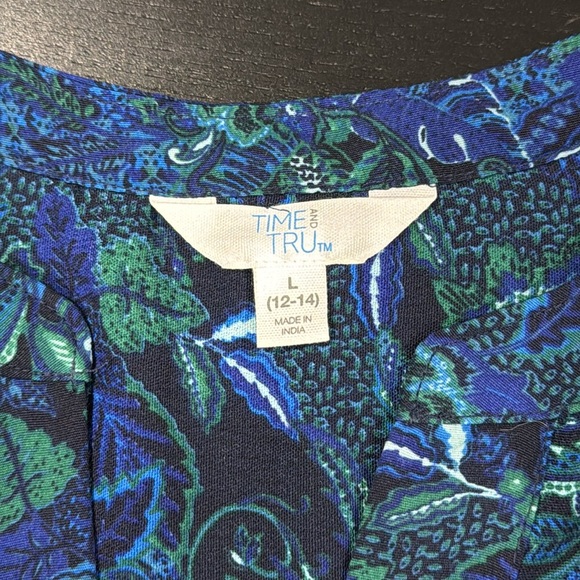 Time & Tru Blue and Green Long Sleeve Dress - L - Picture 7 of 9